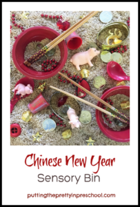Chinese New Year 2019 rice sensory bin.