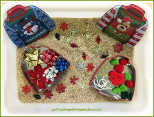 Ugly Christmas sweater sensory bin.