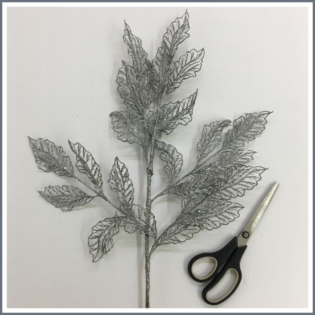 A metallic silver leaf stem.