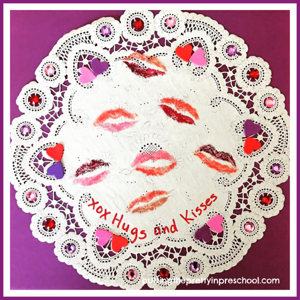 Valentine's Day heart art picture. A paper craft lipstick print valentine with a personal touch. This project is fun for all ages to make.