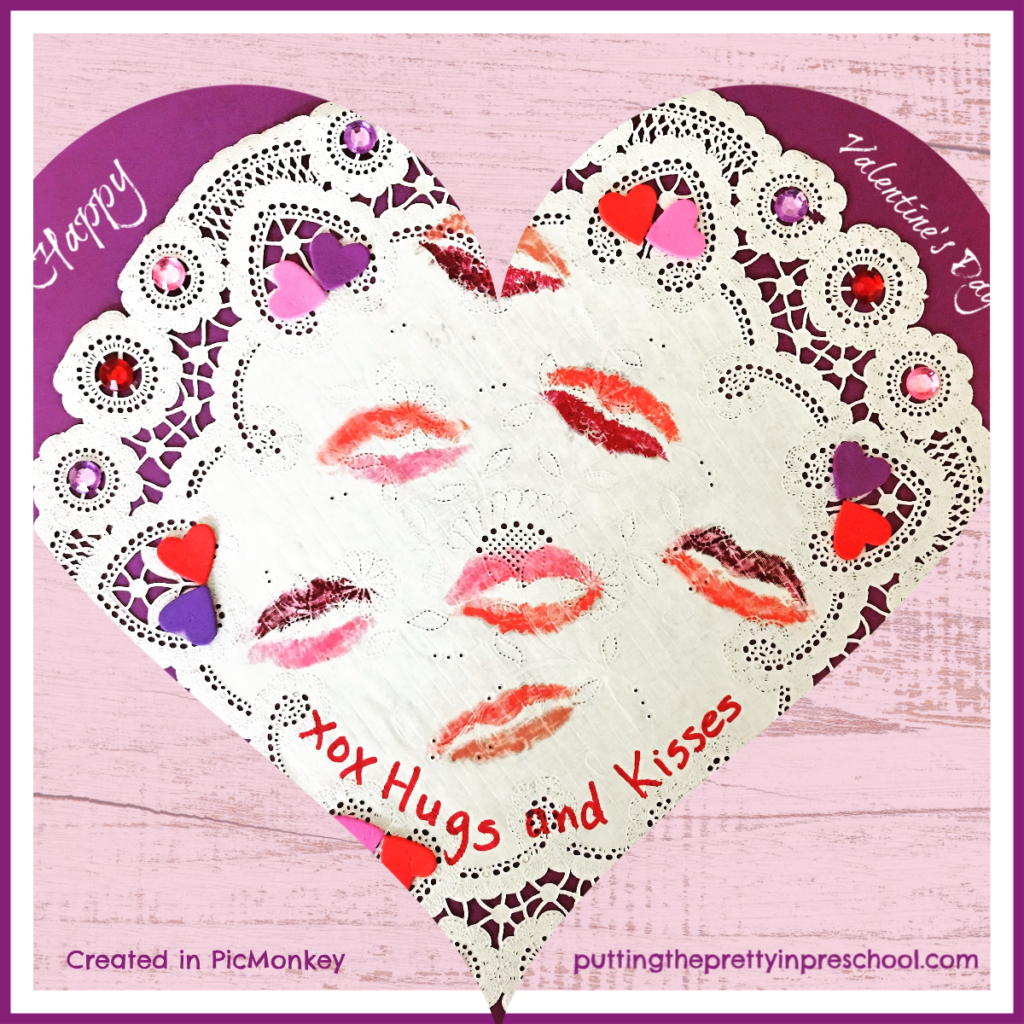 Valentine's Day heart art picture. A paper craft lipstick print valentine with a personal touch. This project is fun for all ages to make.