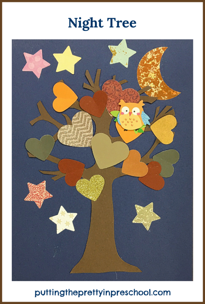 Nighttime paper craft tree inspired by the storybook 'Wow! Said The Owl' by Tim Hopgood.