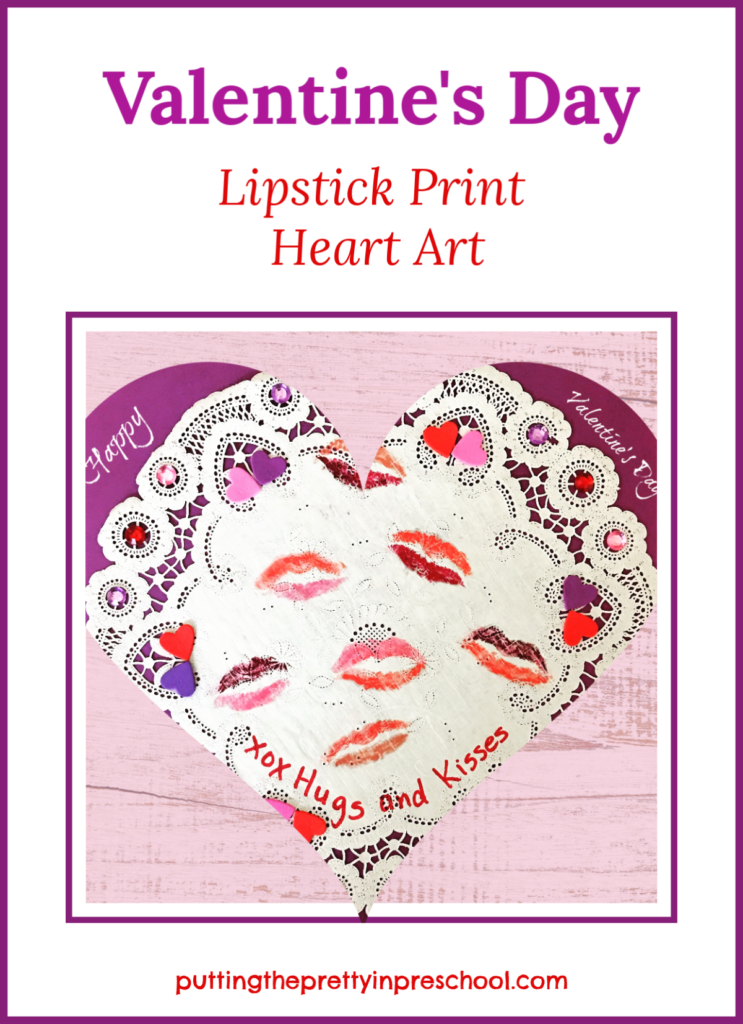 Valentine's Day heart art picture. A paper craft lipstick print valentine with a personal touch. This project is fun for all ages to make.