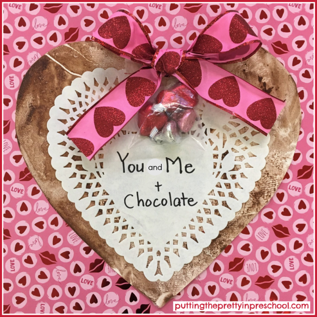 Chocolate heart painting added to a valentine to give away.