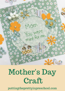 Mother's Day craft featuring mint themed punched paper shapes.