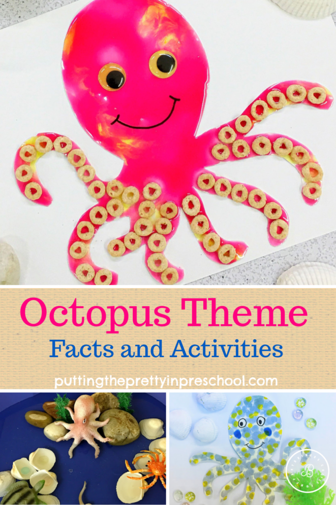 Octopus theme facts, crafts, and small world play. The stunning feature art activity uses kitchen supplies. Art and science fun with learning for all ages.
