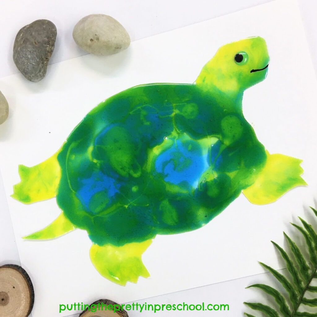 Turtle decorated with taste safe paint. An all-ages art activity.