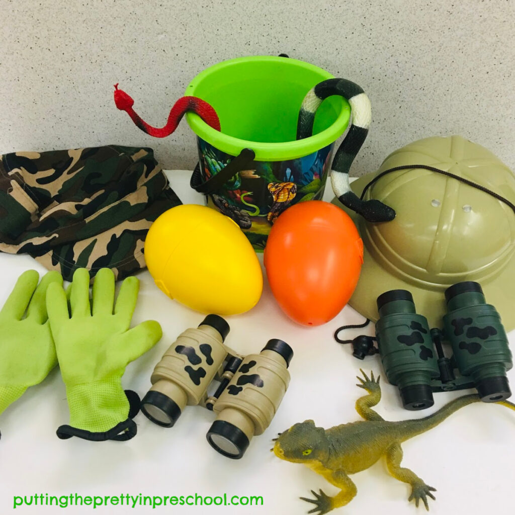 Reptile-themed prop box toys for pretend play.