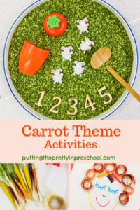 Carrot theme sensory, art, and baking activities.