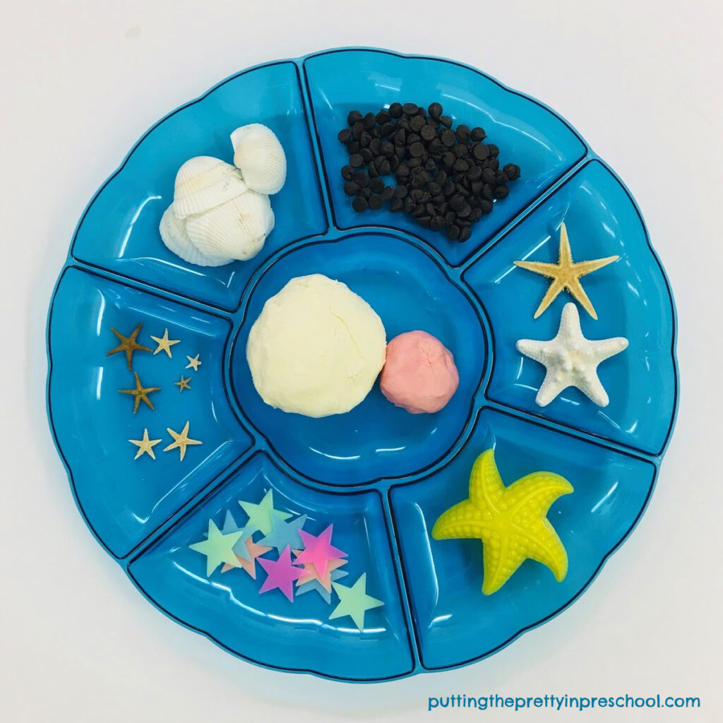 Sea star sensory play invitation using taste safe playdough.