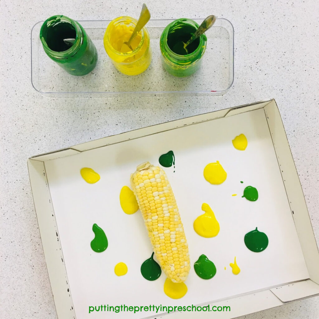 Invitation to make a rolled corn cob painting.