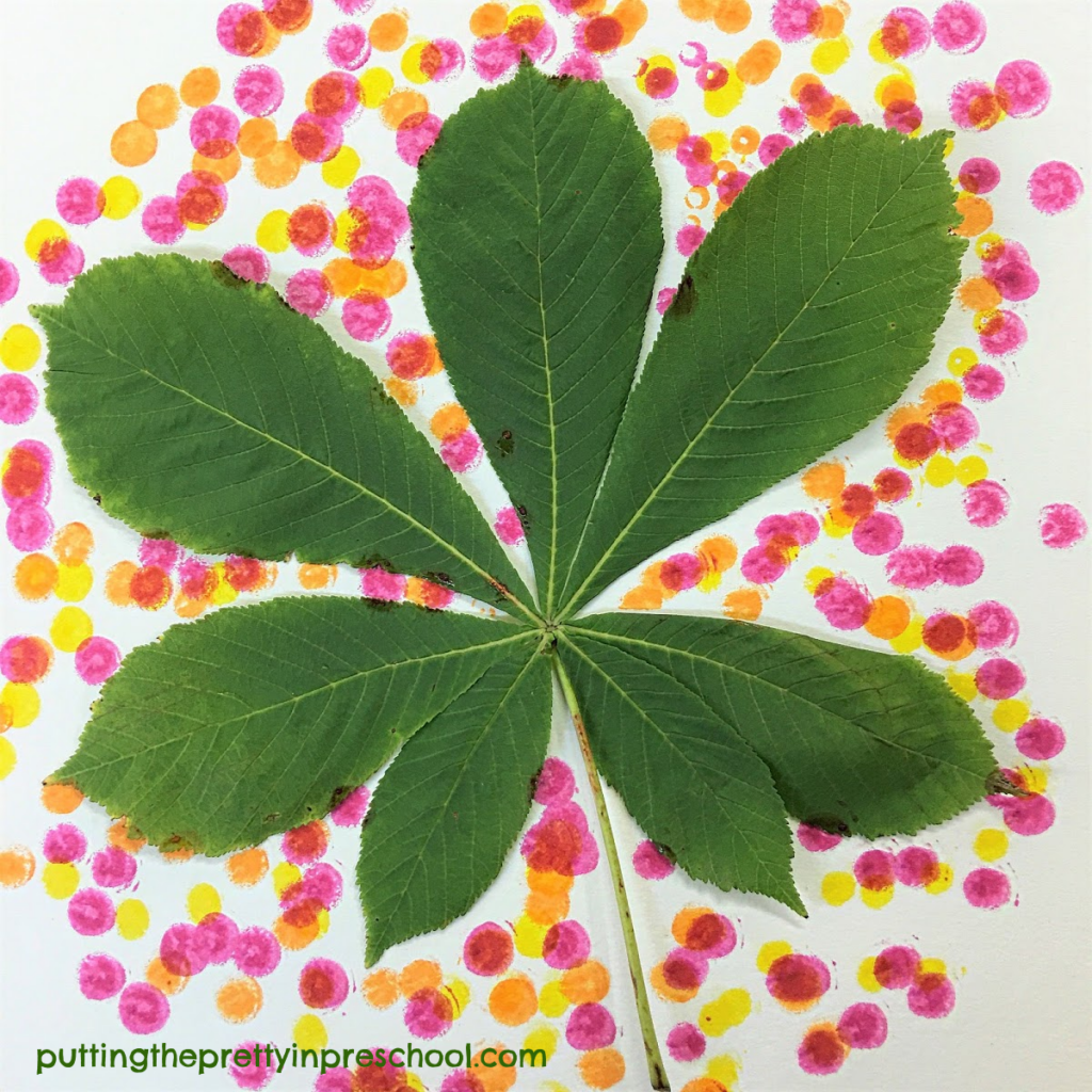 Horse chestnut leaves are perfect for dot marker art.