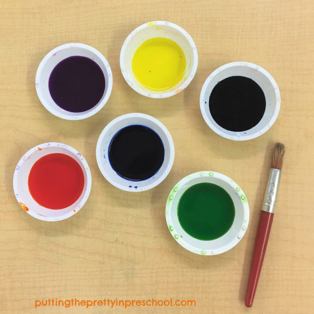 Liquid watercolors for painting toilet paper roll monsters.