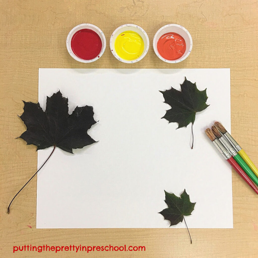 Invitation to paint maple leaves to make leaf prints.