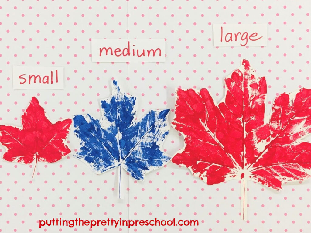Leaf size ordering with different sized maple leaf paint prints.