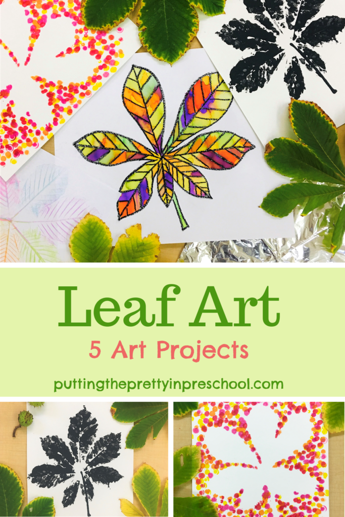 A horse chestnut leaf featured in five easy to do art projects that are suitable for all ages.