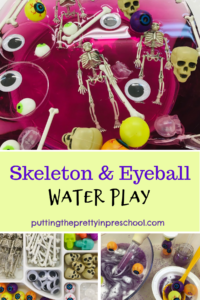 Oh, so fun skeleton and eyeball water play activities with eyeballs, wiggly eyes, skulls, bones, and skeletons. .