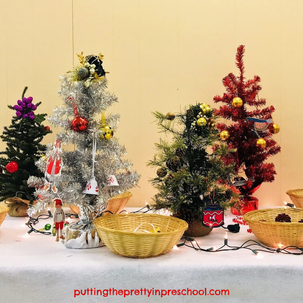 Decorated Christmas trees at an early learning center.