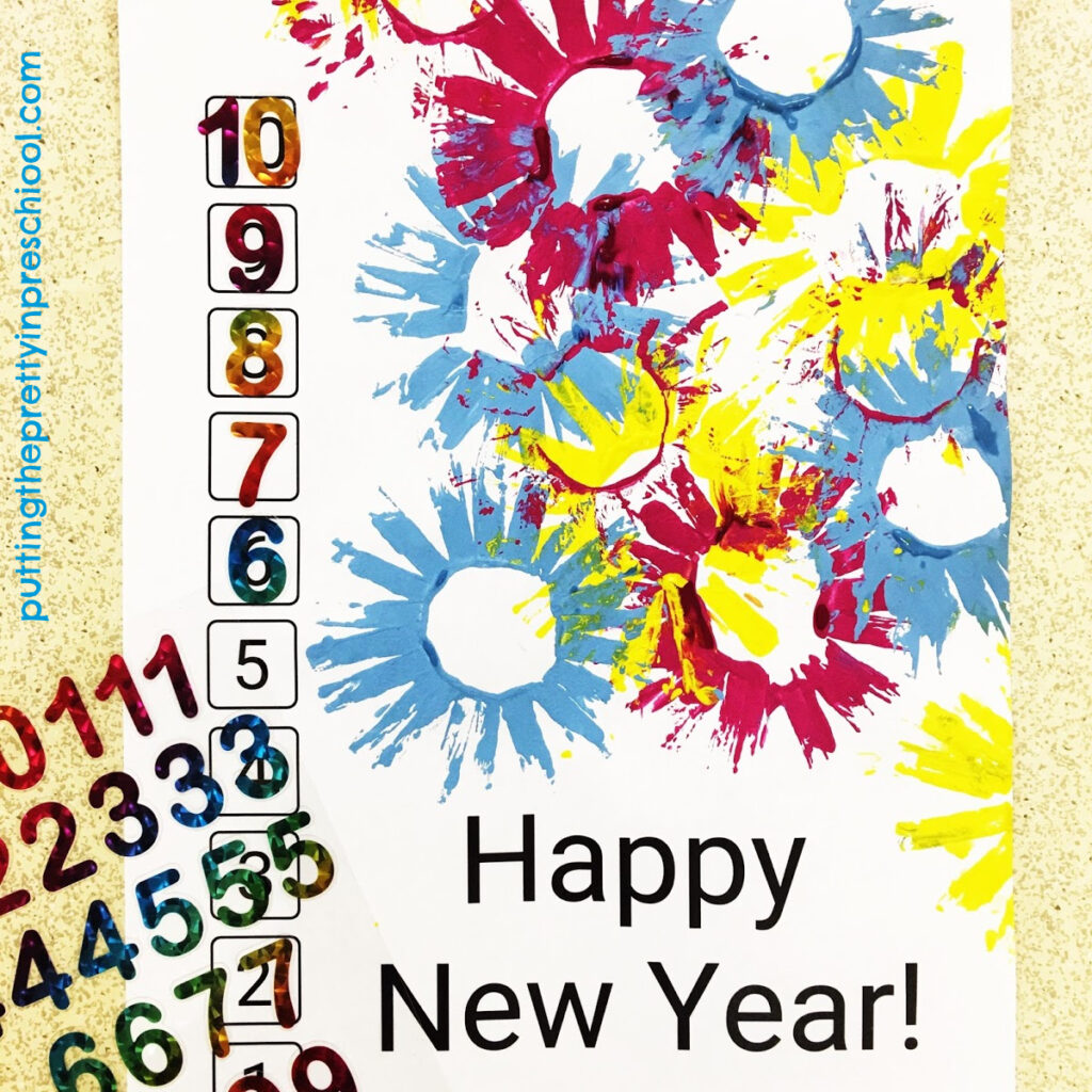 Number matching on a New Year's countdown printable.
