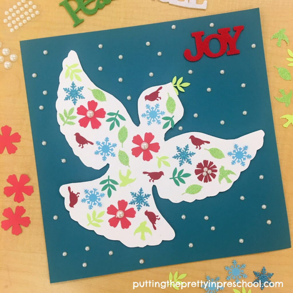 Papercraft dove Christmas keepsake picture.