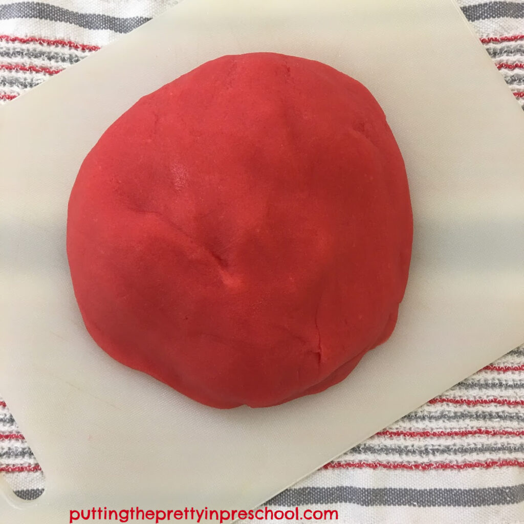 Oh so aromatic and soft cherry jello playdough.