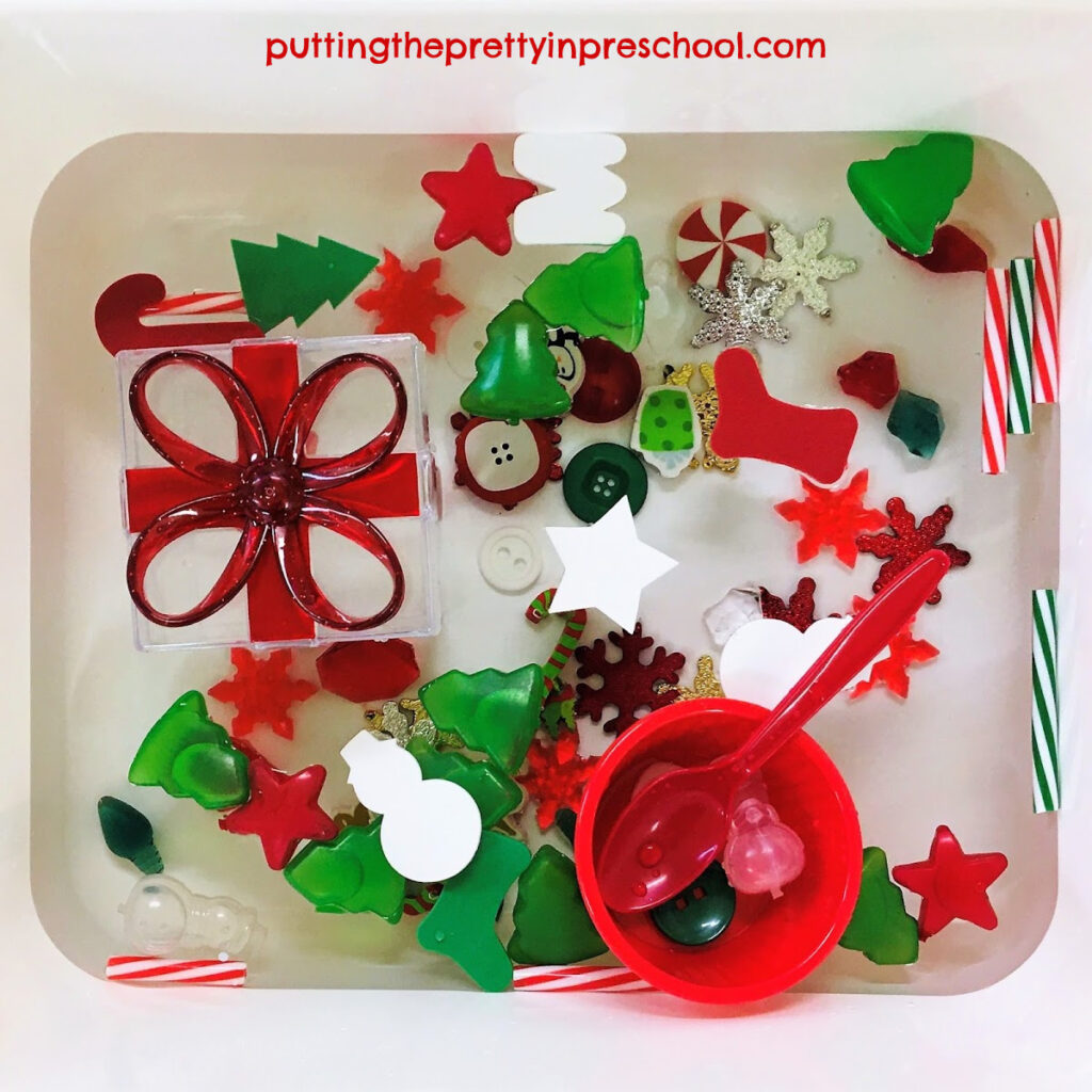 Christmas-themed water sensory tub.