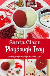 Fun red and white Santa Claus themed playdough invitation which features oh so soft and aromatic cherry jello playdough.
