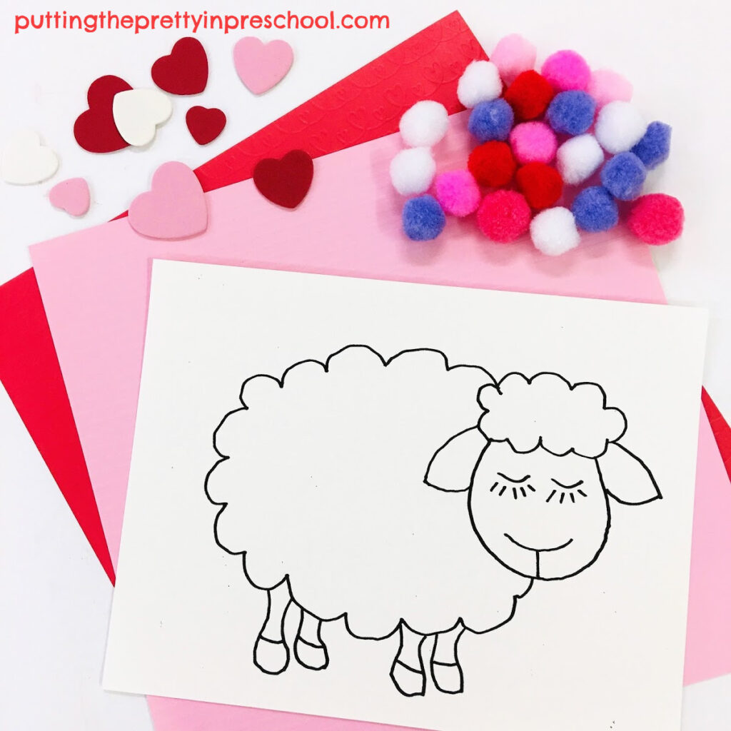 Woolly sheep valentine craft supplies.