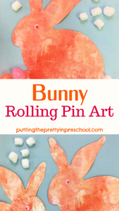Oversized bunny rolling pin art to add variety to your program offerings. Wiggly eyes and cotton ball tails are the finishing touches.