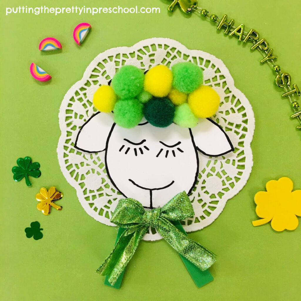 Sweet sheep craft perfect for St. Patrick's Day or spring.