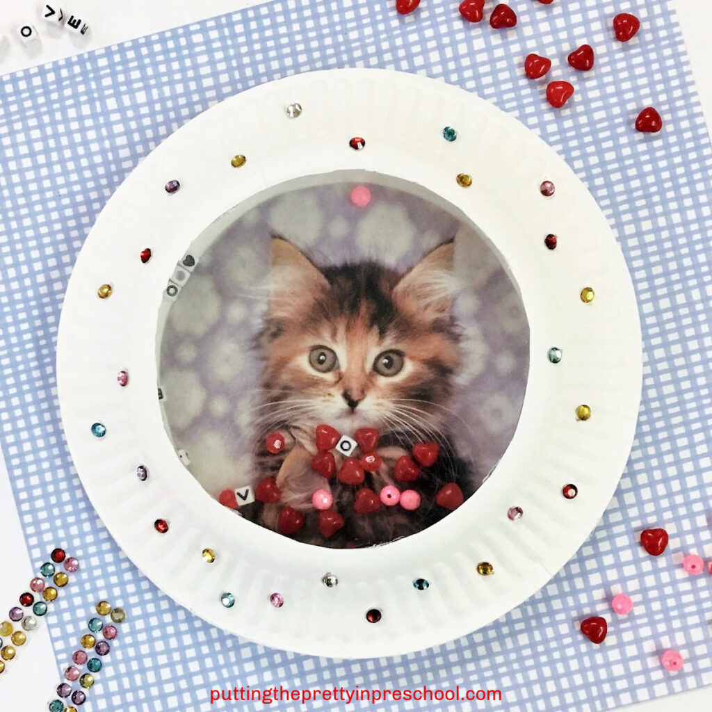 This paper plate ocean drum can be personalized with a picture of a favorite pet.