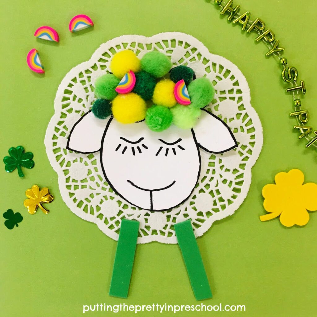 A pompom sheep craft perfect for St. Patrick's Day or spring.