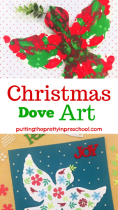 Beautiful squish painting and collage Christmas dove art projects suitable for all ages. Free dove template included.