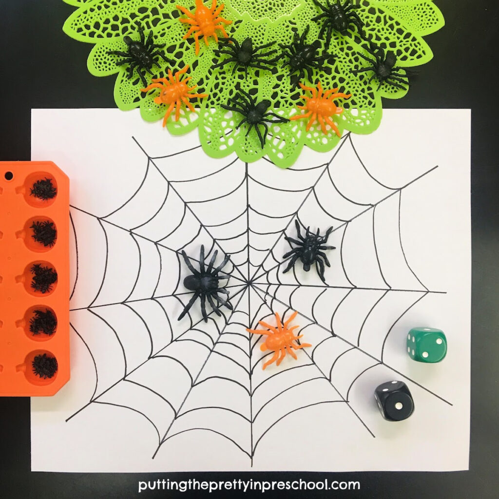 Bring on the math with spiders and dice counting game.