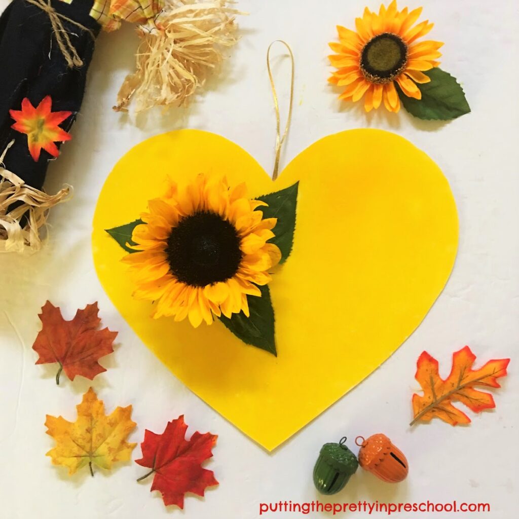 Oh so pretty sunflower heart craft that is easy for little learners to make.