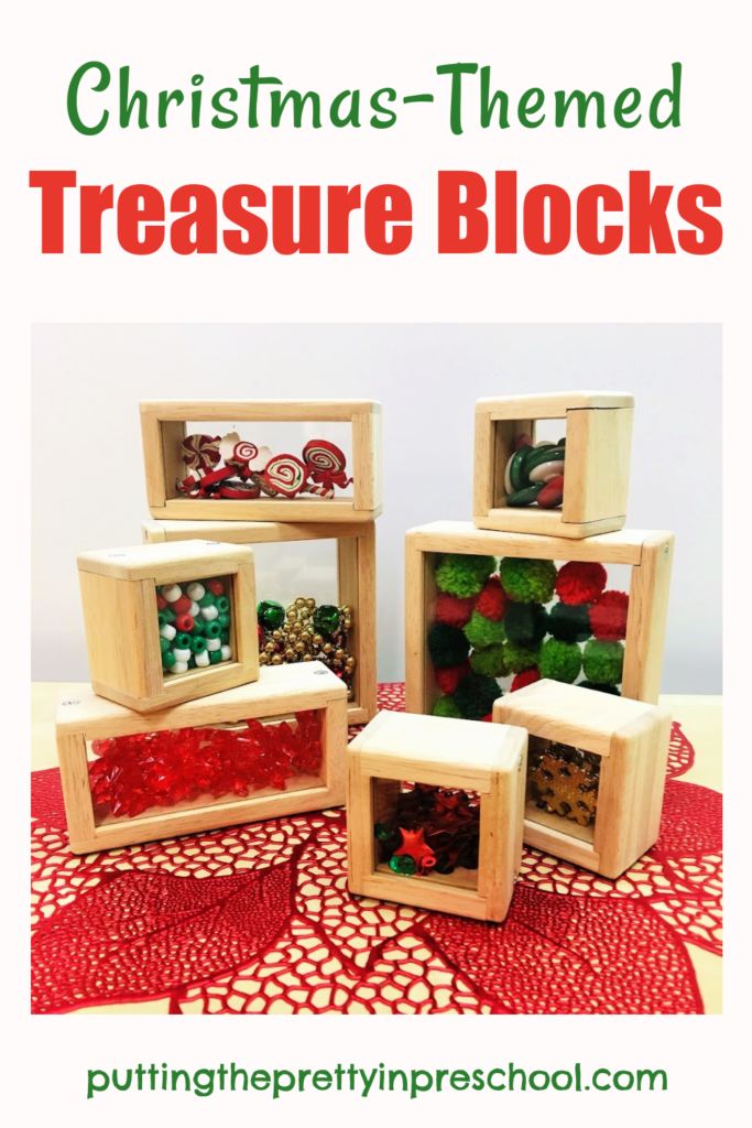 These festive Christmas treasure blocks will add a seasonal touch to any play area. Set them out on their own or add other toys in play invitations.