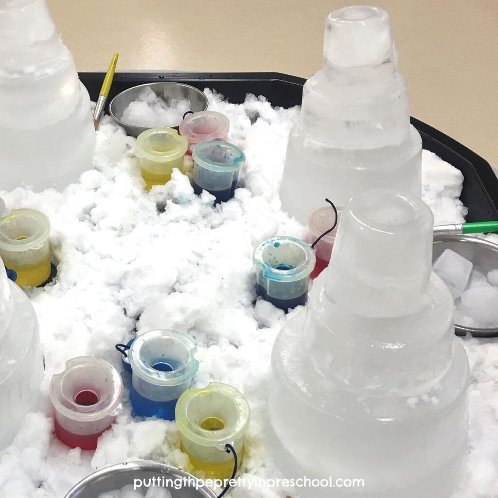 An easy to put together painting ice and snow sensory table activity the whole family can enjoy.