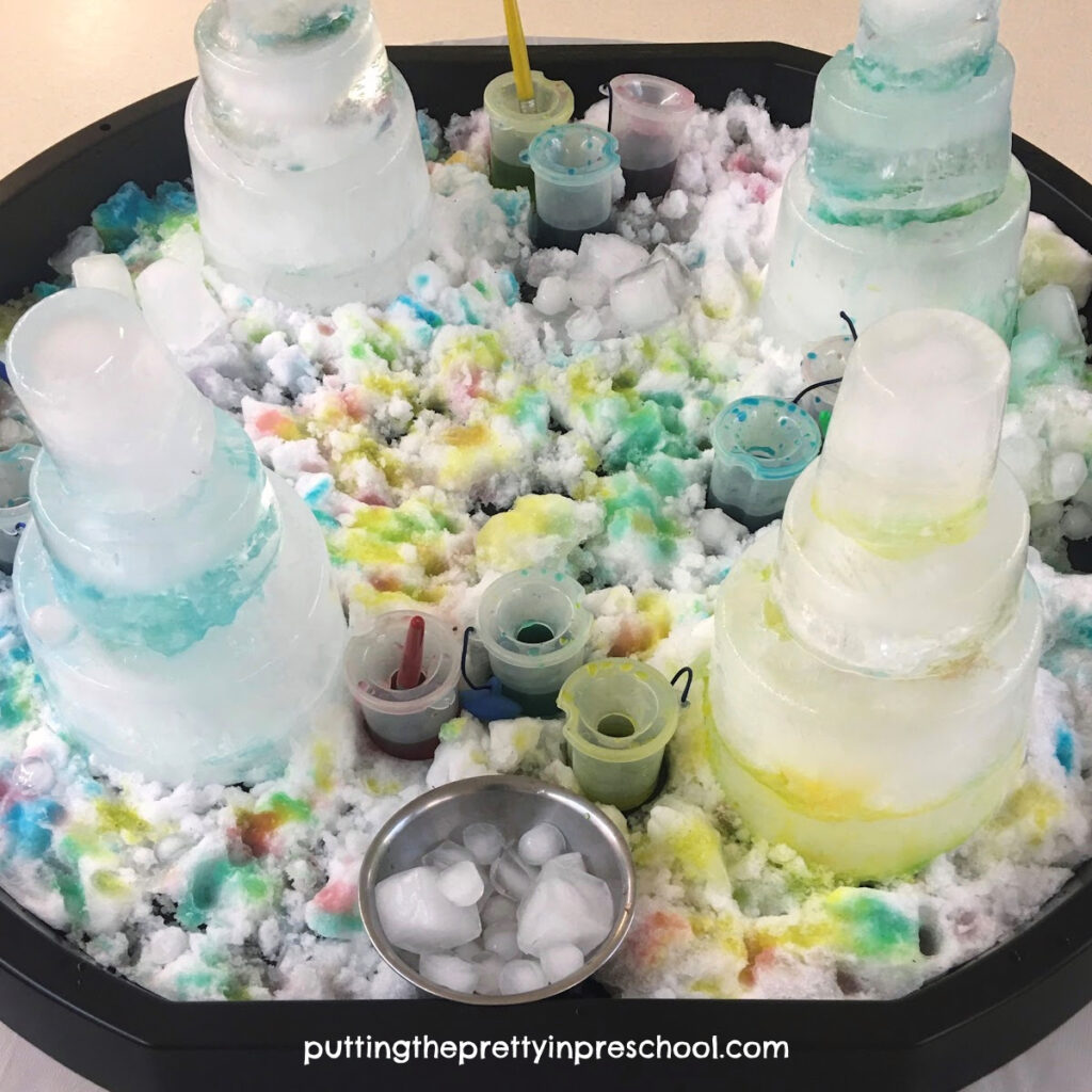 Little learners will love to participate in this snow and ice sculpture painting activity.