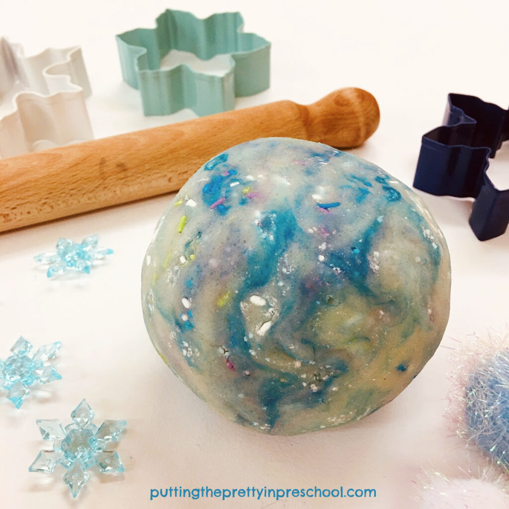 A soft, easy-to-make winter-themed playdough.