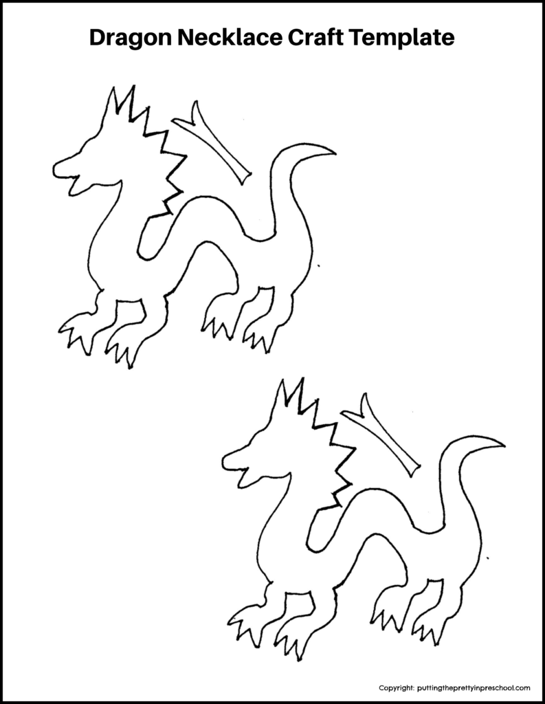 Free template to make a dragon necklace craft your children will love to do.