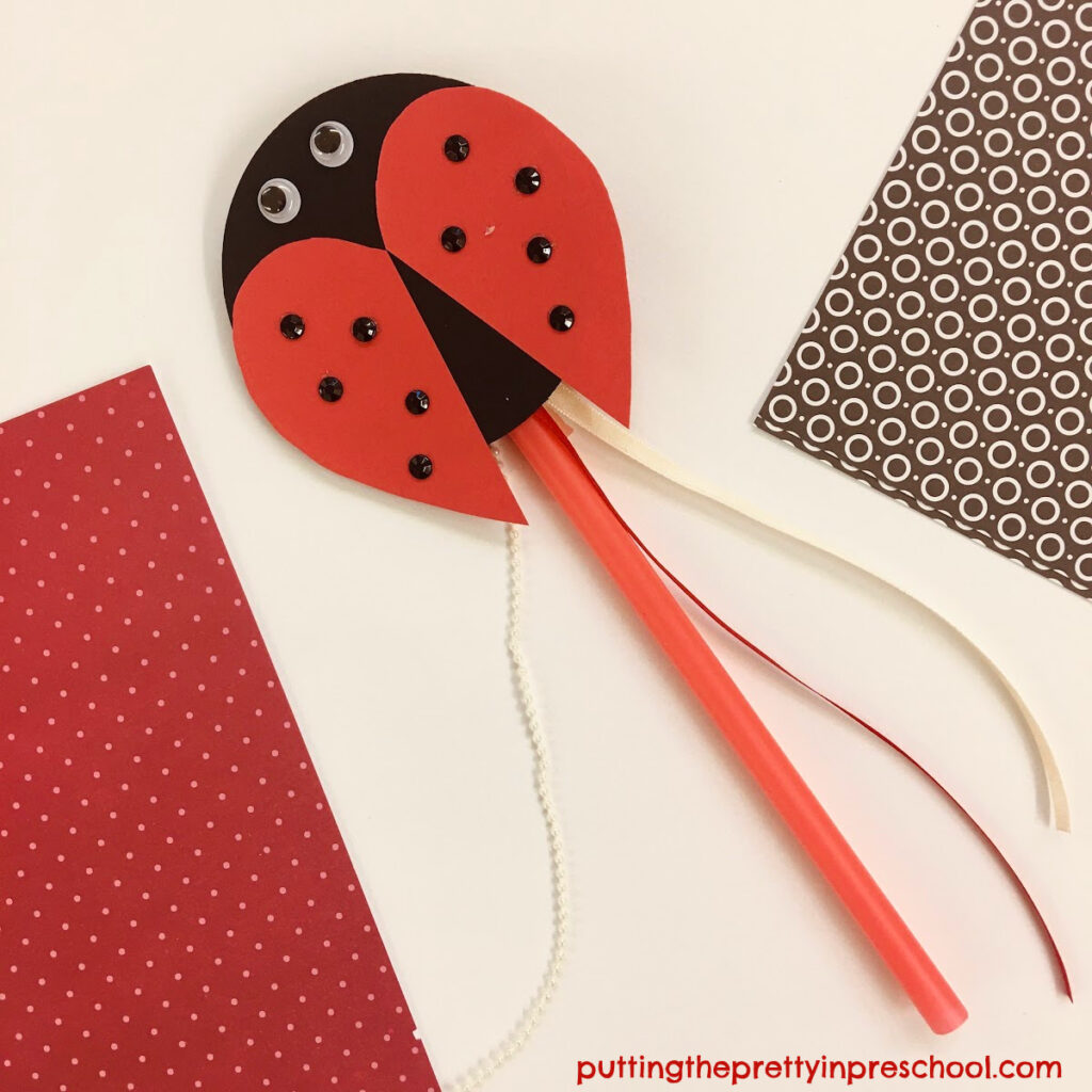 Cute ladybug wand craft early learners will love to make and play with. A host of ladybug facts are included in the post.