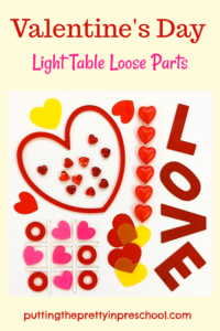 Valentine's Day transparent loose parts for intriguing light table play.