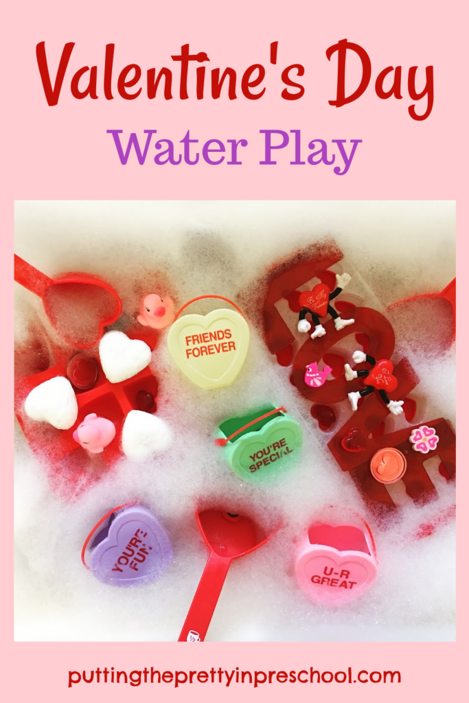 A friendly, bubbly Valentine's Day water play activity your early learners will love to participate in. A quick and easy sensory bin to set up.