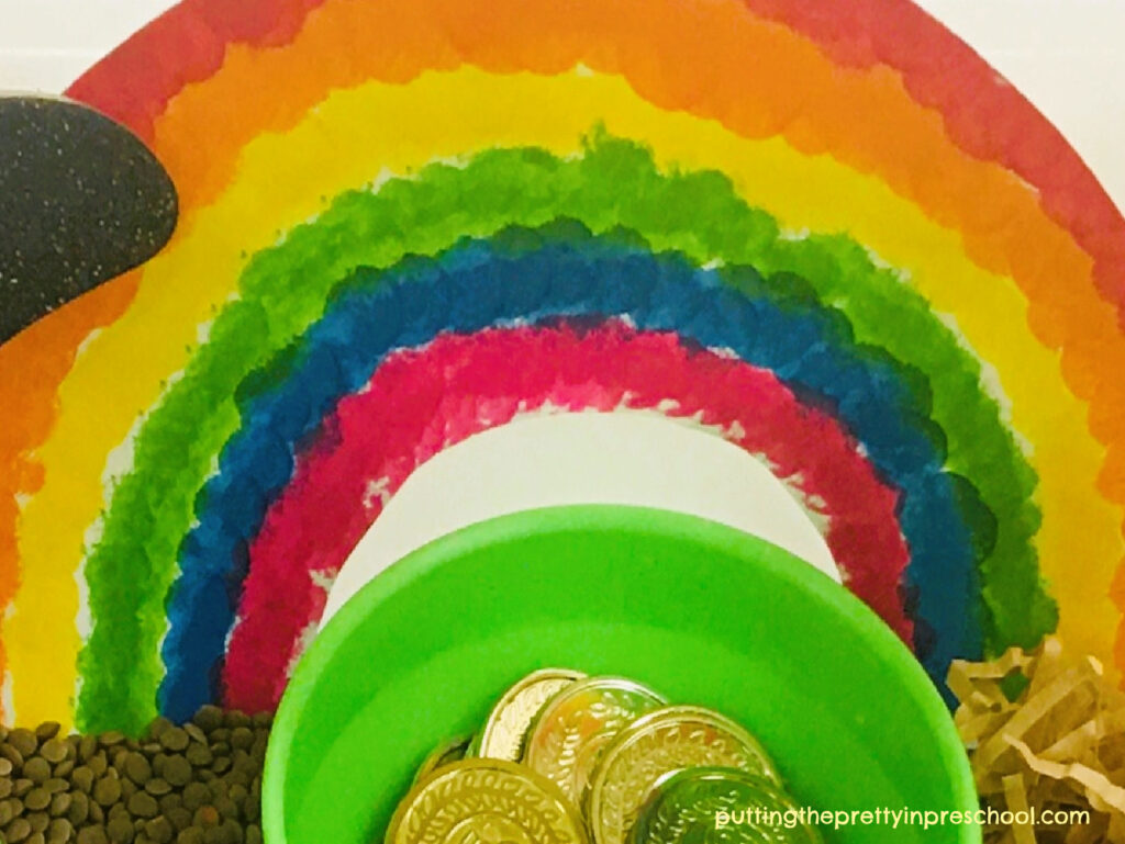 A bright dot marker rainbow to add to a sensory bin,