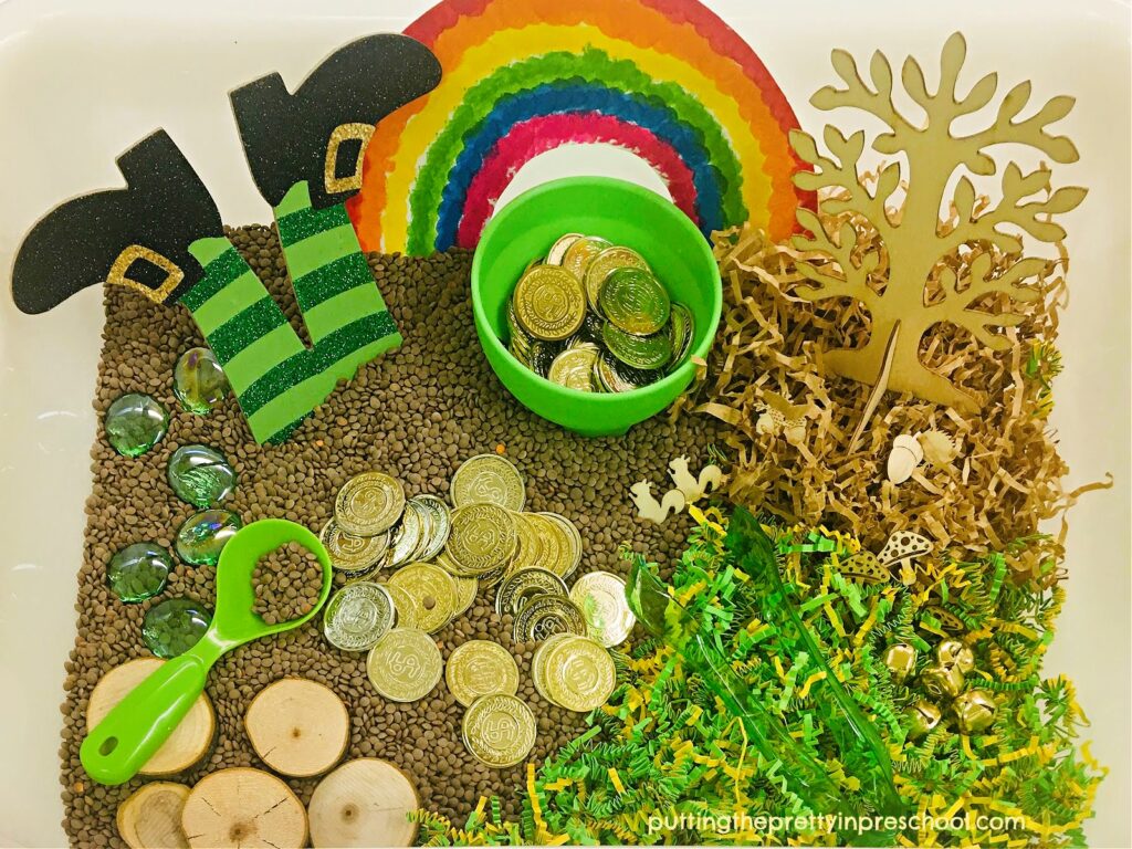 Create this easy, engaging St. Patrick's Day woodland bin a sneaky, solitary leprechaun would feel right at home in.