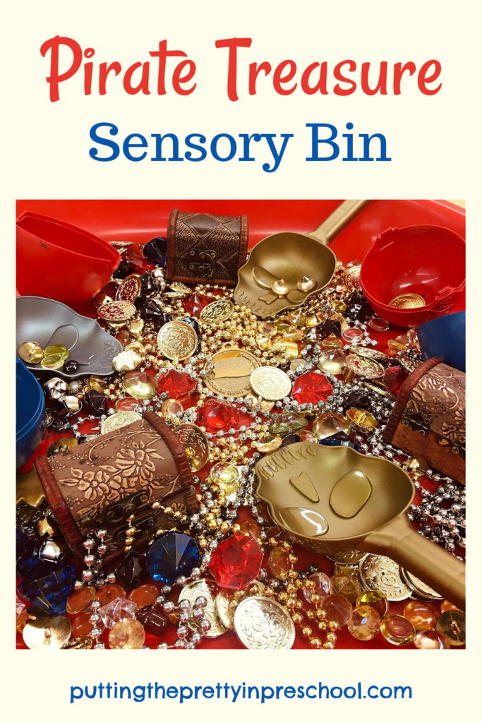 A pirate treasure sensory bin your little mateys will love. A low maintenance bin to inspire creativity and imaginative play.