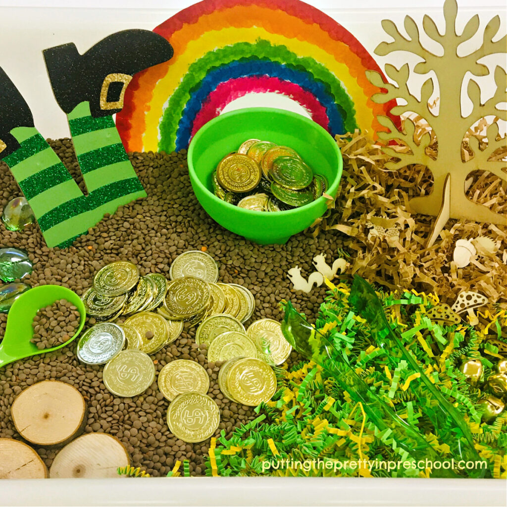 Create this easy, engaging St. Patrick's Day woodland bin a sneaky, solitary leprechaun would feel right at home in.