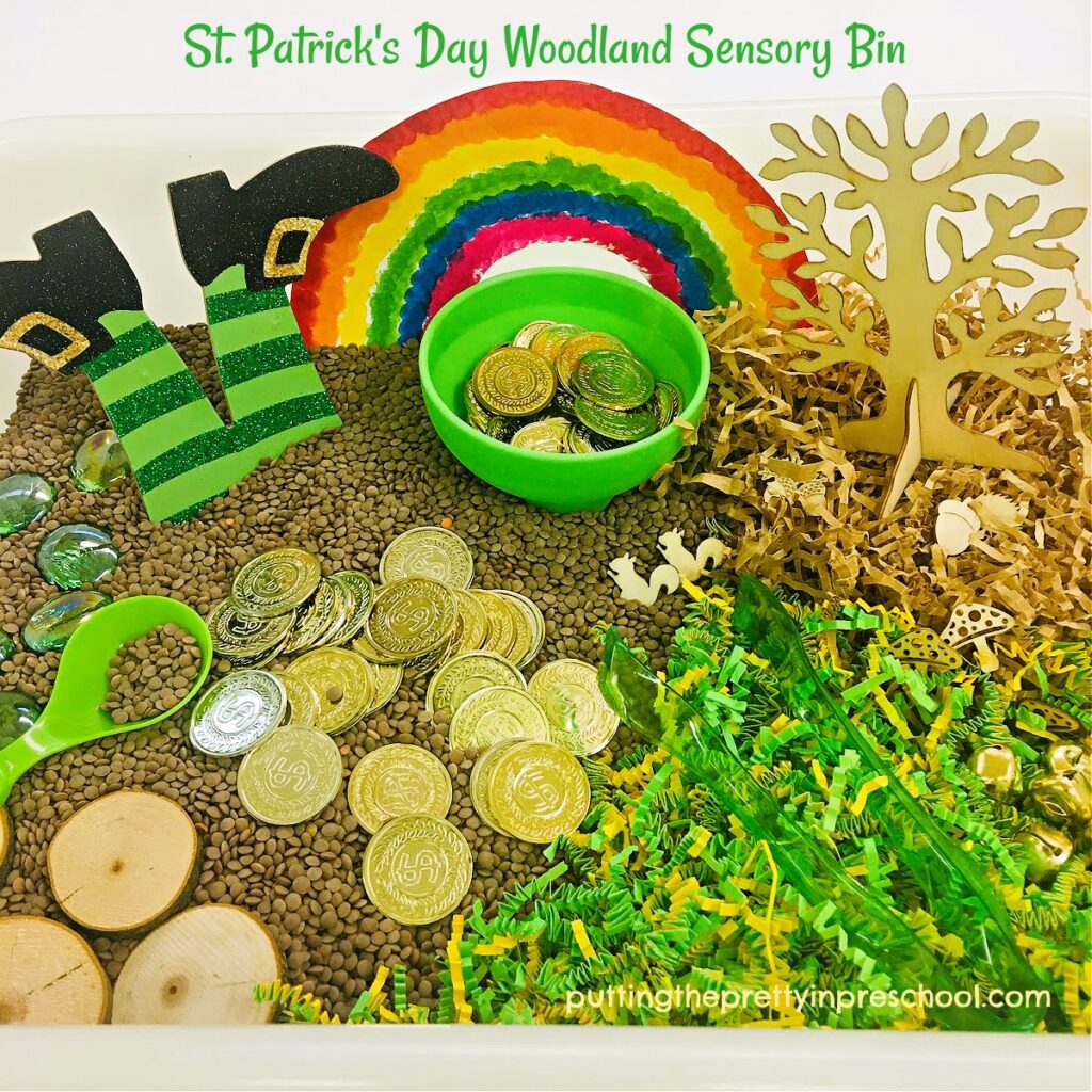 Create this easy, engaging St. Patrick's Day woodland bin a sneaky, solitary leprechaun would feel right at home in.