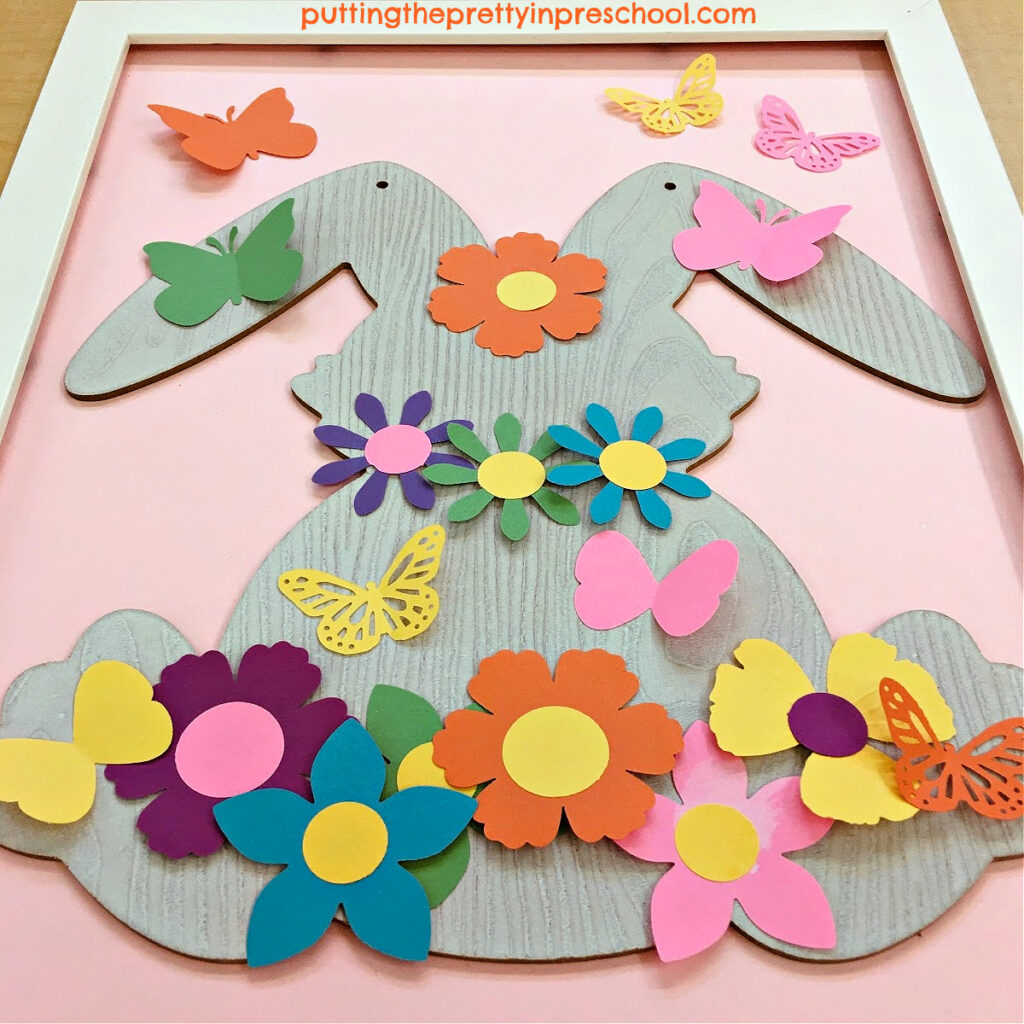 Oh, so pretty spring bunny transient art activity using easy-to-find supplies. A permanent artwork can also be created.