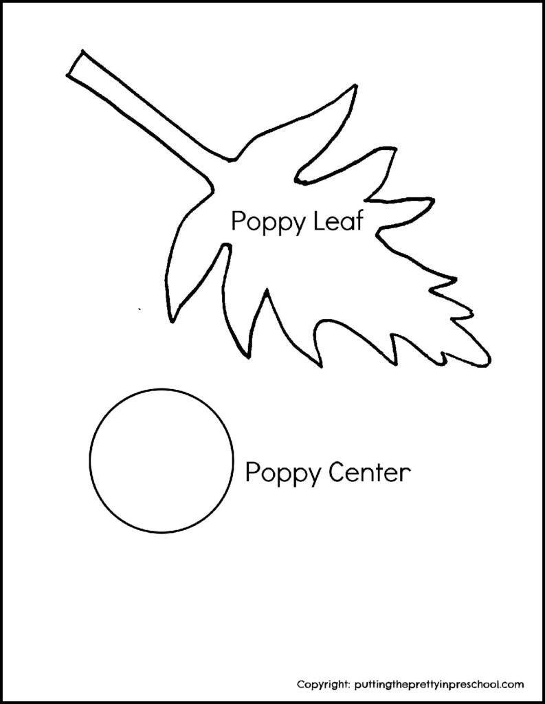 Free, downloadable poppy leaf and center pattern for flower art and crafts.